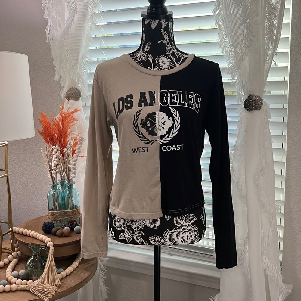 On Fire tan and black Los Angeles West Coast top M